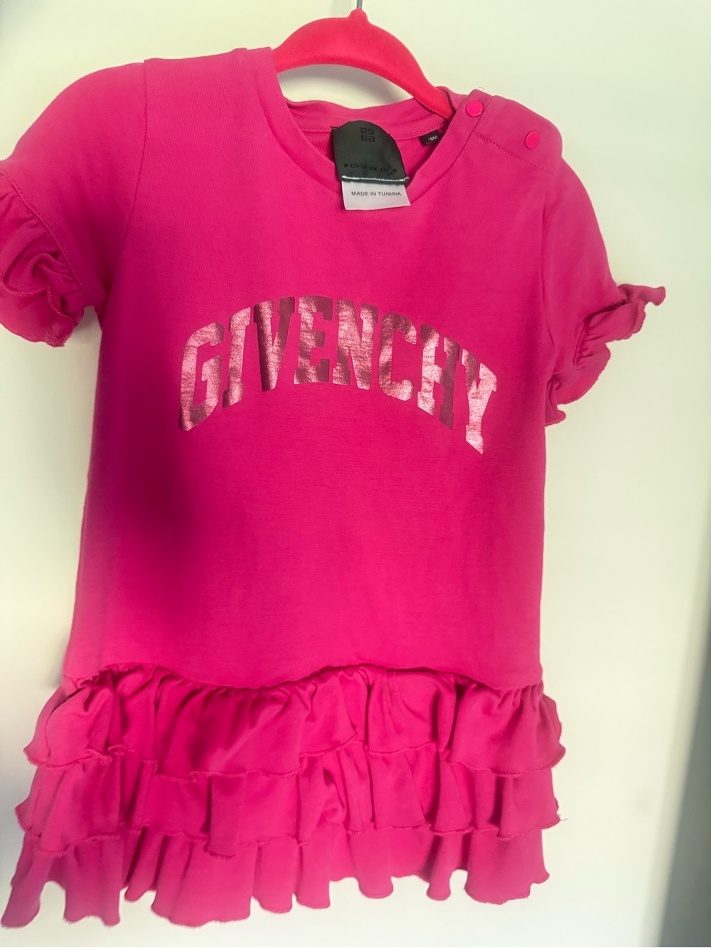 Givenchy Hot Pink Ruffle-Hem Logo Tee
